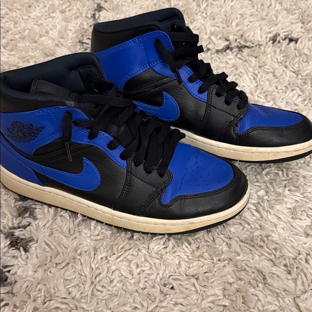 nike jordan mens air jordan 1 mid hyper royal high top shoes blue black